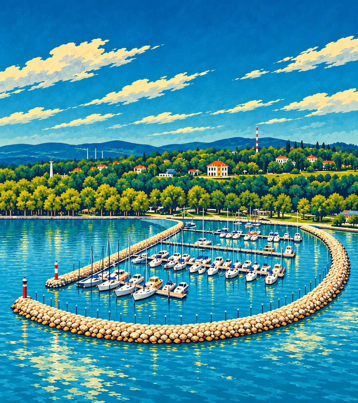 A Földvár Beach Marina kőgátas medencéje felülről
